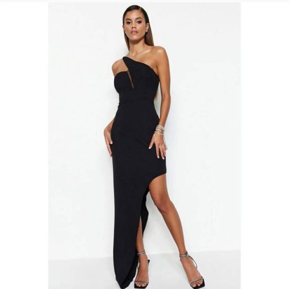 Trendyol Fitted Woven One Shoulder Asymmetrical Hem Evening Dress Size 36 US 4 - Picture 1 of 9